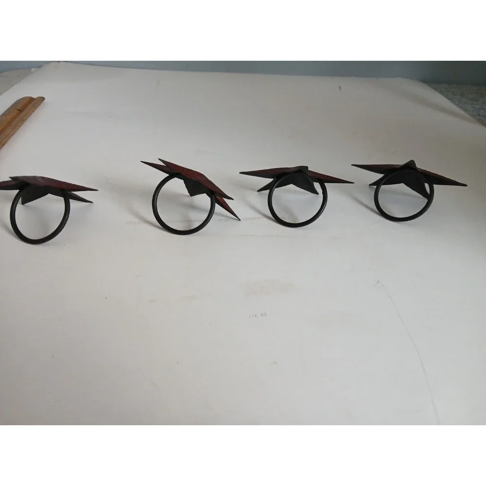 4 Rustic Star Napkin Rings Barn Red & Black